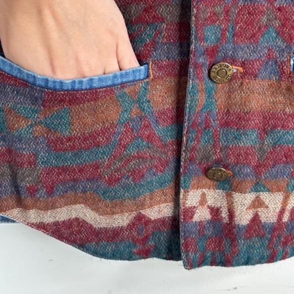 VTG 90s Arizona Jean Southwestern Denim Vest L Tapestry Western Aztec Boho Rodeo - Picture 3 of 8